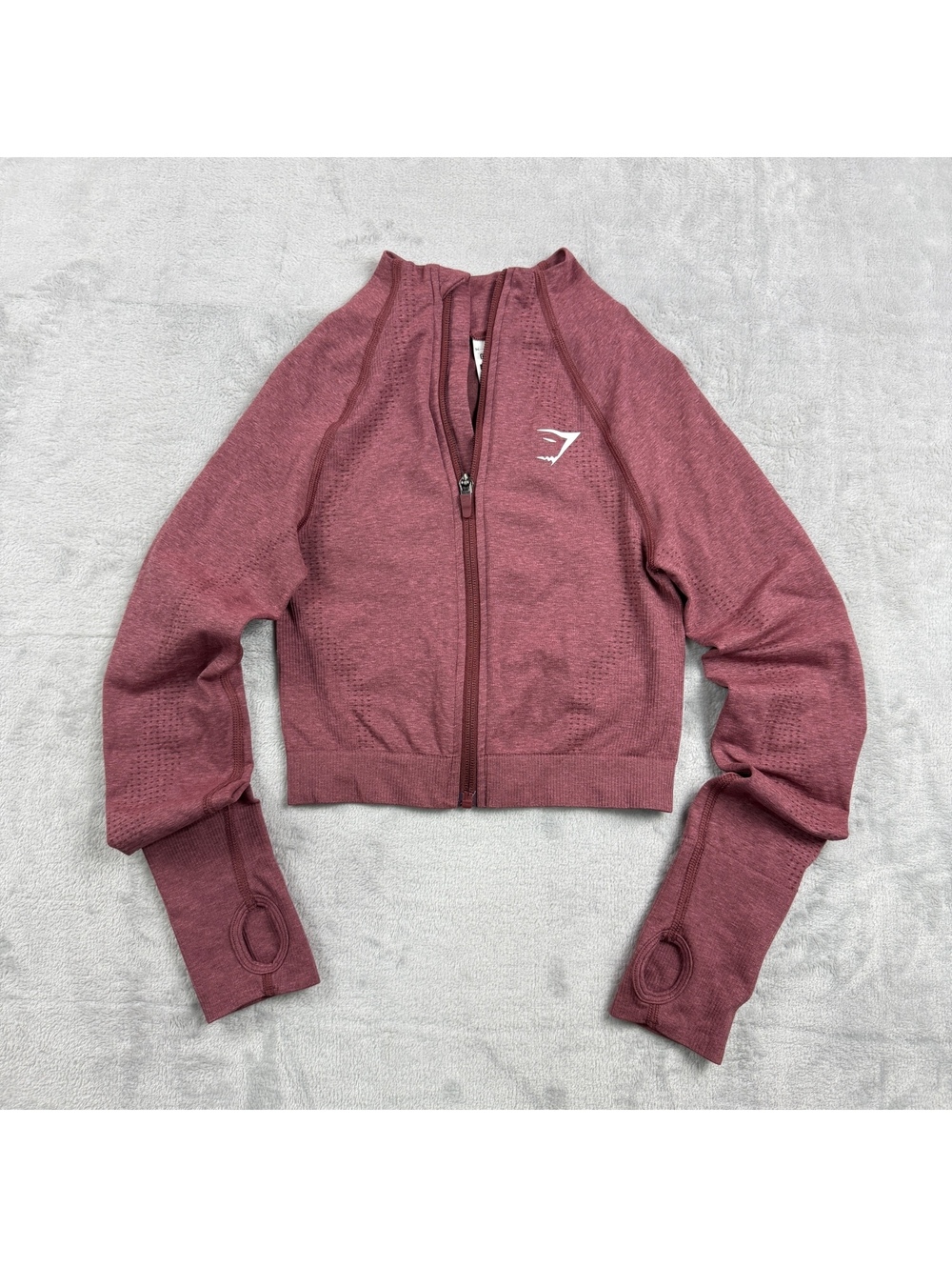 Gymshark Seamless Jacket Womens S Pink Full Zip Cropped Workout Thumbholes Gym